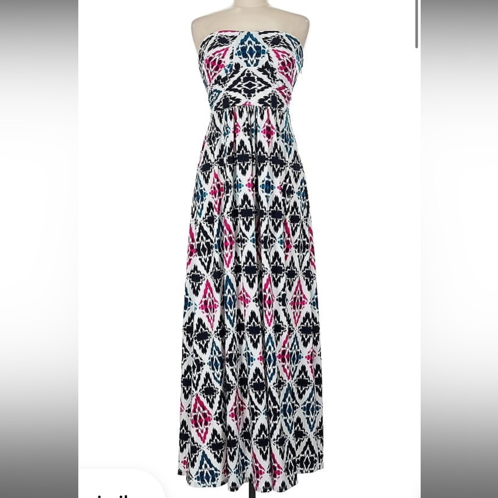 Ann Taylor Navy and Magenta Patterned Dress
